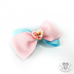 Spinka do włosów Ciasteczko serce w różowym lukrze różowo-błękitna kokardka sweet lolita